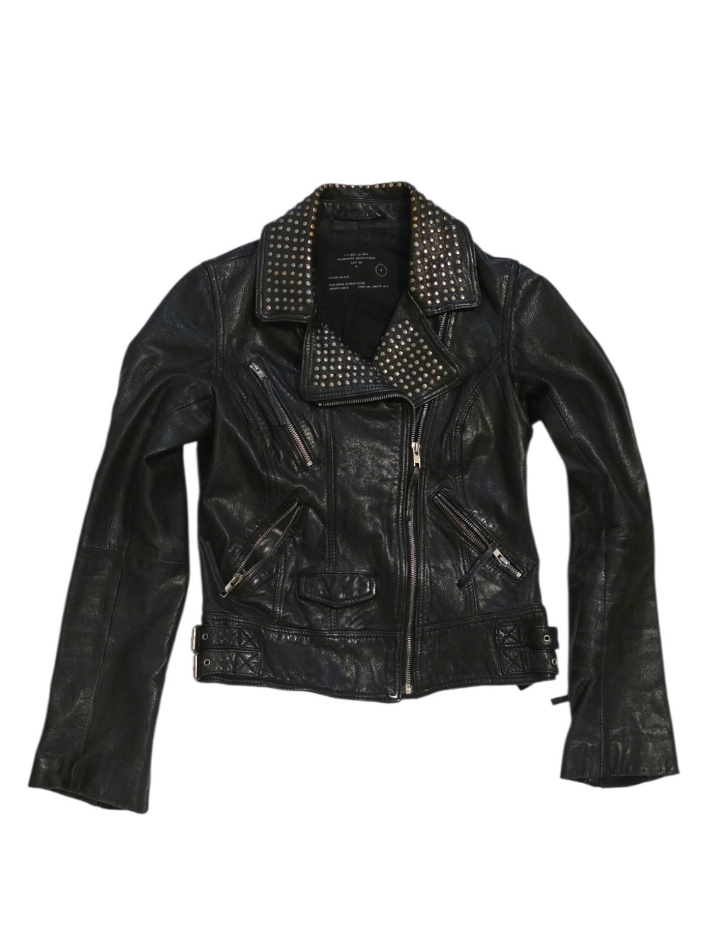 AllSaints Black Studded Leather Moto Jacket